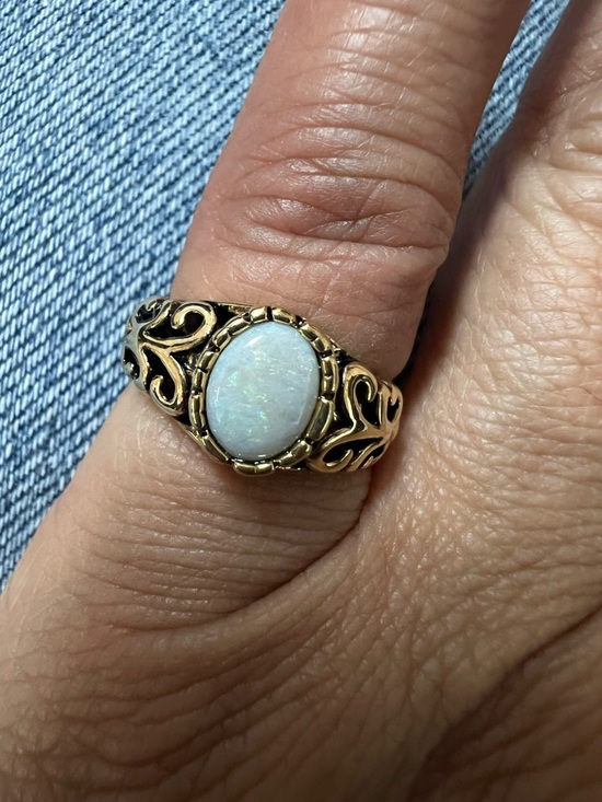 Jewelry - Gold Tone Opal Style Filigree Ring Size 4 #412